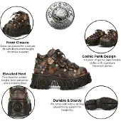 New rock M-106-C194 Bruine Vlammen Leren Gothic Enkel Plateau Laarzen