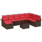 vidaXL Tuinbank Set 9 st Bruin en Rood poly rattan