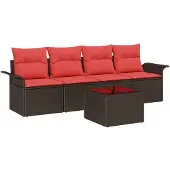 vidaXL Bankstel 5 st Bruin poly rattan