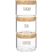 Sass & Belle Voorraadpotten Tea/Coffee/Sugar van Glas en Bamboe