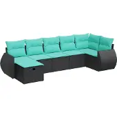 vidaXL 7-delige Loungeset met kussens poly rattan zwart