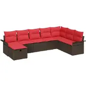 vidaXL Tuinbank Set 8 st Bruin en Rood poly rattan