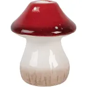 Clayre & Eef Kandelaar Paddenstoel Ø 9x10 cm Wit Rood Keramiek