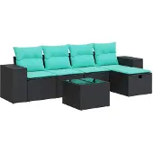 vidaXL 6-delige Loungeset met kussens poly rattan zwart