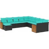 vidaXL 11-delige tuinbankset met kussens, zwart polyrotan