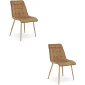 Hobby Hall Set van 2 eetkamerstoelen SPLIT – Modern design – bruin fluweel – eiken poten
