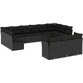vidaXL 13-delige Loungeset met kussens poly rattan zwart