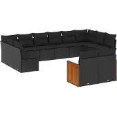 vidaXL 12-delige Loungeset met kussens poly rattan zwart
