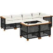 vidaXL 7-delige tuinmeubelset met kussens, zwart, polyrotan