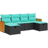 vidaXL 6-delige Loungeset met kussens poly rattan zwart