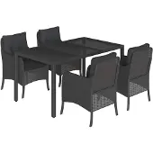 vidaXL 5-delige tuinset met kussens, zwart, van polyrotan