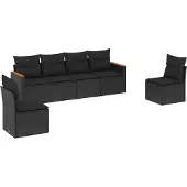 vidaXL 6-delige Loungeset met kussens poly rattan zwart