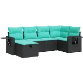 vidaXL 6-delige Loungeset met kussens poly rattan zwart