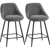 HOMCOM Barkrukken, set van 2, toonbankkrukken met voetsteun en rugleuning, corduroy-look, grijs
