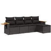 vidaXL 5-delige tuinmeubelset met kussens, zwart, polyrotan