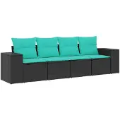 vidaXL 4-delige tuinbankset met kussens, zwart polyrotan
