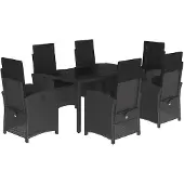 vidaXL 7-delige Tuinset met kussens poly rattan zwart