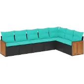 vidaXL 7-delige loungeset voor buiten met kussens, zwart kunststofvlecht