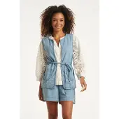 Smashed Lemon Lichtblauw look gilet met ceintuur |