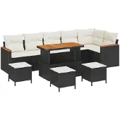 vidaXL Tuinbank Set 10 st Zwart poly rattan