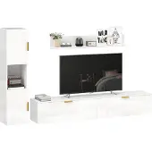 HOMCOM Tv-meubelset-Spaanplaat, kunststof-180L x 33B x 30H cm-Hoogglans wit