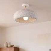 LumenXL Wabi Sabi plafondlamp Zenro wit met terrazzo steeneffect en roségoud detail