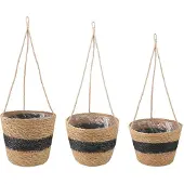 vidaXL Hanging Plant Pot 3 st Naturel en Zwart Ø26 x 19 cm