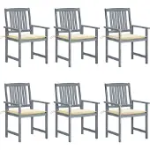 vidaXL Tuinstoelen 6 st met kussens massief acaciahout grijs