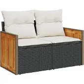 vidaXL Tuinset, 9 stuks, 8 zitplaatsen, zwart en crème