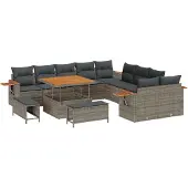 vidaXL Tuinbank Set 13 pcs Grijs poly rattan