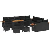vidaXL Tuinbank Set 14 pcs Zwart poly rattan