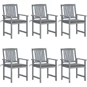 vidaXL Tuinstoelen 6 st met kussens massief acaciahout grijs