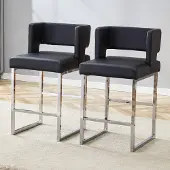 MODFU Barkruk set van 2, PU kunstleer, metalen poten, Scandinavisch, zwart/zilver