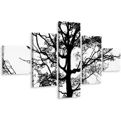 Karo-art Schilderij - Boom in zwart-wit, 5luik, premium print
