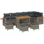 vidaXL Tuinbank Set 10 pcs Grijs poly rattan