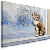 Karo-art Schilderij - Kat in Winterse omstandigheden, Premium Print