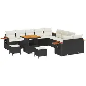 vidaXL Tuinbank Set 13 st Zwart poly rattan