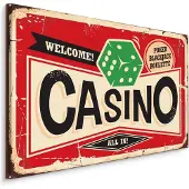 Karo-art Schilderij - Welcome, Casino, Reclame Bord, Premium Print op Canvas
