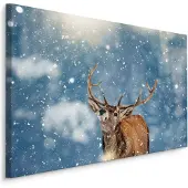 Karo-art Schilderij - Hert in de Sneeuw, 5 maten, Premium Print