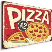 Karo-art Schilderij - Pizza, reclamebord, Premium Print, Rood