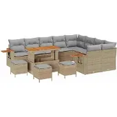 vidaXL Tuinset met 13 stukken, beige, van polyrotan