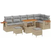vidaXL Tuinbank Set 9 st Beige poly rattan
