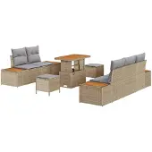 vidaXL Tuinbank Set 8 st 7-Aantal zitplaatsen Beige en Lichtgrijs