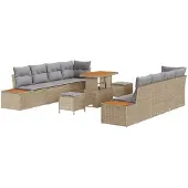 vidaXL Tuinbank Set 11 st 10-Aantal zitplaatsen Beige en Lichtgrijs