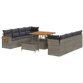 vidaXL Tuinbank Set 11 st Grijs poly rattan