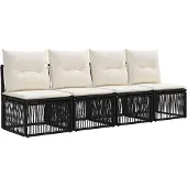 vidaXL Tuinbank Set 12 st Zwart poly rattan