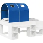 vidaXL Bed met Tunnel met plank 3 st Wit en Blauw Bewerkt hout