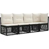 vidaXL Tuinbank Set 6 pcs Zwart en Crème Wit poly rattan