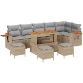 vidaXL Tuinbankenset 10 st Beige poly rattan