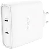 Trust Maxo 100W GaN USB-C Oplader – 2x USB-C Poorten – Snel Laptop, Tablet & Smartphone Opladen – Compact en Efficiënt – Geschikt voor Windows Laptops, MacBooks, Android & iPhone – 2m kabel - Wit